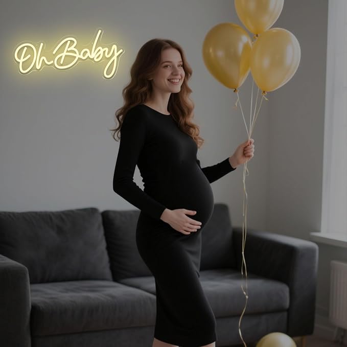 Oh Baby Neon Sign for Backdrop, Baby Shower LED Neon Lights for Wall Decor Dimmable Light Up Sign for Gender Reveal, Birthday Party Decoration, Warm White (16.9"*8.2")