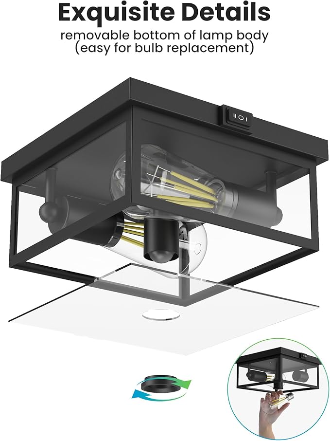 Outdoor Ceiling Light with Motion Sensor, Flush Mount Porch Light, Exterior Light Fixture with Clear Glass, Dusk to Dawn 2-Light Fixture for Patio,Porch (8.5 in)