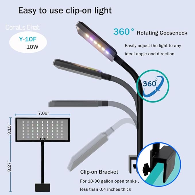 Aquarium Light, 3 Mode Clip on Fish Tank Light with Timer Function, Full Spectrum Aquarium Plant Light, Adjustable Brightness, for 10-20 Inch Fish Tank