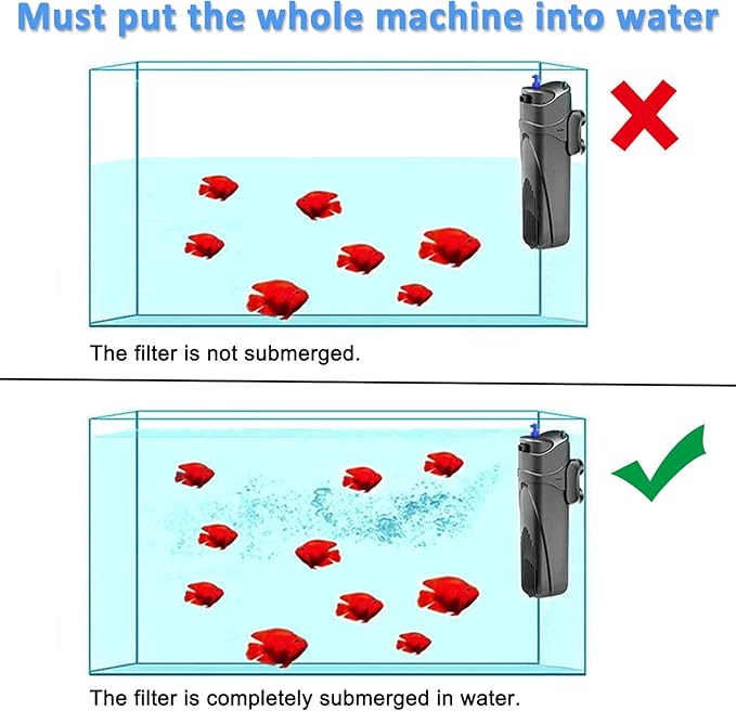COOSPIDER Aquarium Filter with 9W U-V Light JUP-01 210GPH for 40-80 Gallon | Submersible Fish Tank Filter with 1 Spare Bulb + 2 Replace Sponge for Green Clean, Oxygen Supply, Deodorization, Water Cycle
