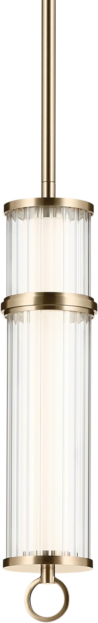 Kichler Riven LED 1-Light Pendant with Clear Fluted Glass in Champagne Bronze, Sloped Ceiling Compatible, for Kitchen or Dining Room (15.5" x 5"), 52755CPZLED