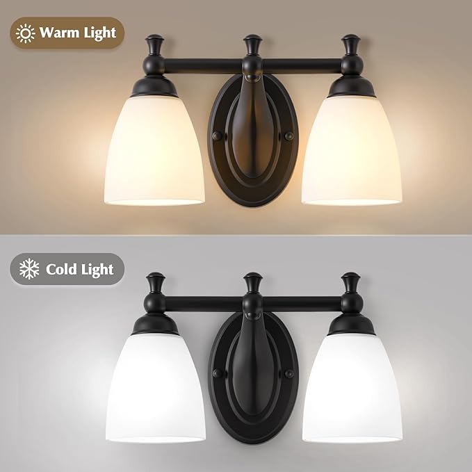 2 Lights Bathroom Vanity Light, Black Bath Vanity Light Modern Bathroom Vanity Lights Vintage Style for Living Room Cabinet Bedroom About Mirror