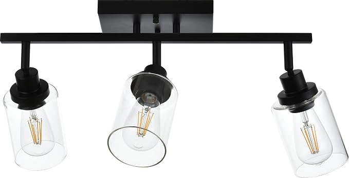 MELUCEE 3 Light Bathroom Vanity Light Black with Rotatable Track Head | 20.5 Inch Track Lighting Fixtures Ceiling Vanity Lighting Fixtures for Hallway Porch Foyer Bath Storage, Clear Glass Shade