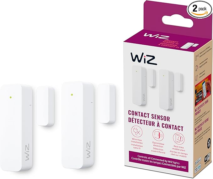 WiZ Connected Contact Sensor 2-Pack - Home Monitoring, Home Automation, Real-Time Alerts, Light Alarms, Easy Setup