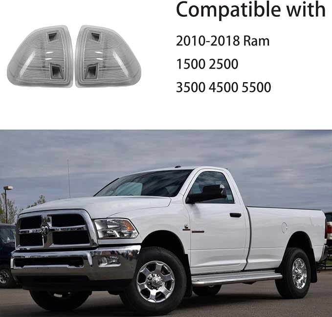 LED Side Mirror Turn Signal Light Left Driver and Right Passenger Lamps Clear Cover Lens 68302828AA 68302829AA Compatible with Dodge Ram 1500 2500 3500 4500 5500 2010-2018 2Pcs Two Wire