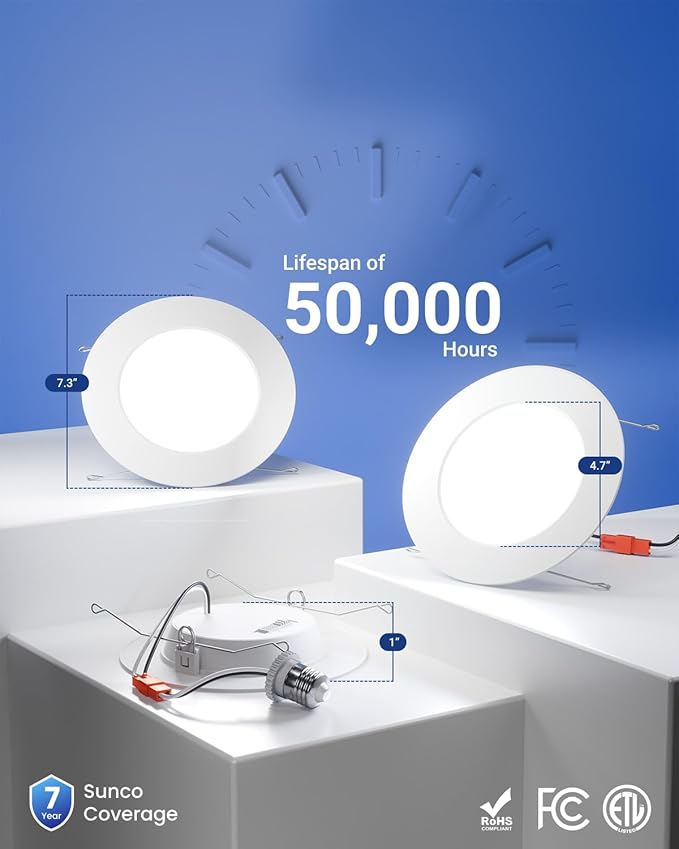 Sunco 16 Pack 5CCT LED Recessed Lighting 6 Inch, 1200 LM High Brightness, Ultra Thin Flat Can Lights, 2700K/3000K/4000K/5000K/6000K Selectable, Dimmable, 15W, Retrofit Installation - UL Listed