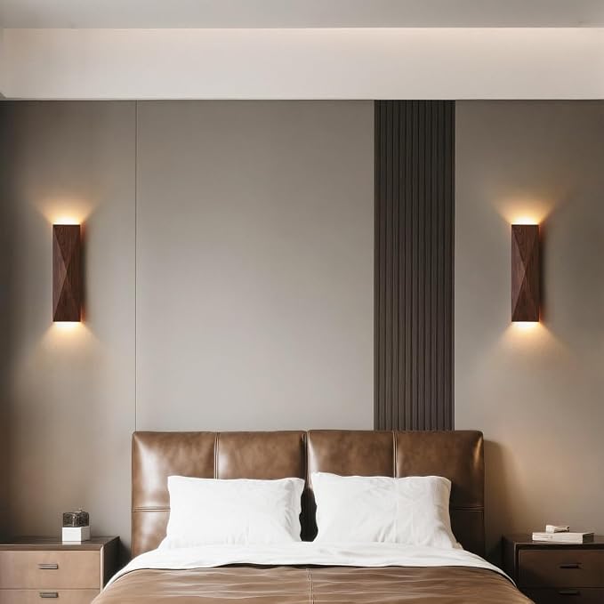 Modern Walnut Wood Wall Sconces, Linear Wood Mounted Lamps, Minimalist Up and Down Wall Sconce for Living Room,Bedroom,Stairway, Hallway