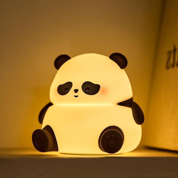 Cute Panda Lamp, Squishy Sleepy Panda Night Light Novelty Animal Lamp, 3 Level Dimmable Nursery Nightlight with Timer, Silicone Touch Night Light Fun Gifts for Kids Boys Girls