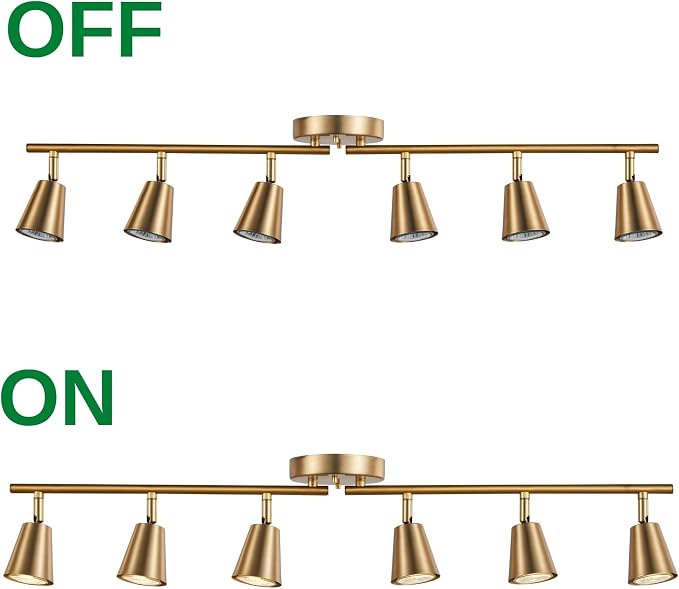 6 Light Track Lighting Kit, Matte Brass Finish Foldable and Adjustable with Modern Ceiling Spotlight for Kitchen,Living,Bed Room Home Improvement