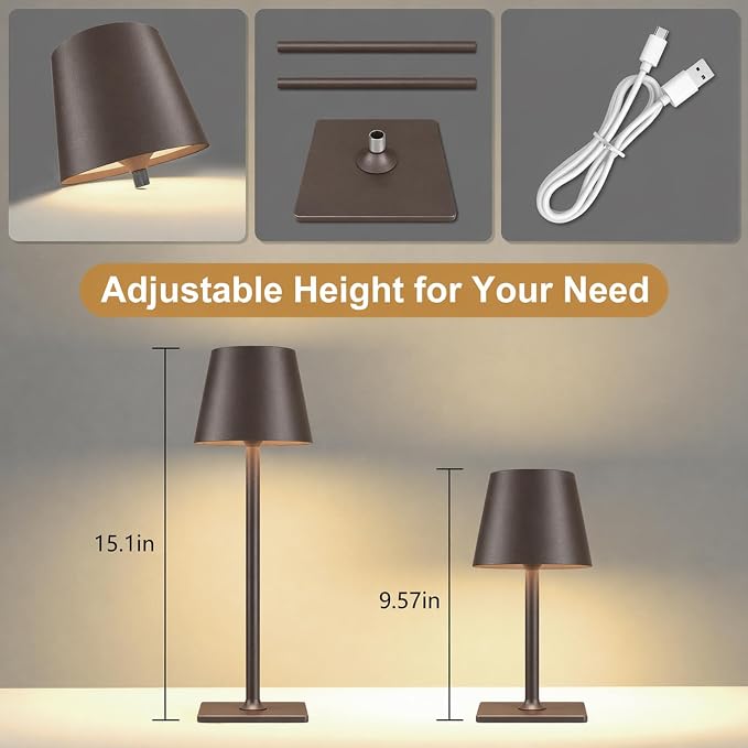 Yogaret Cordless Table lamp Brown 2pack for Restaurant Home Dinner Dining Kitchen Outdoor Patio,Waterproof & Portable