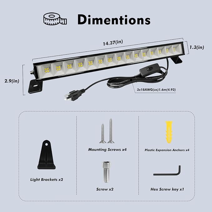 42W LED Shop Light for Garage, 4800LM 6500K Daylight, Plug in Shop Light with 4.9FT Cord & Switch, 120° Adjustable Bracket for Workshop, Basement, Utility Room (4-Pack)