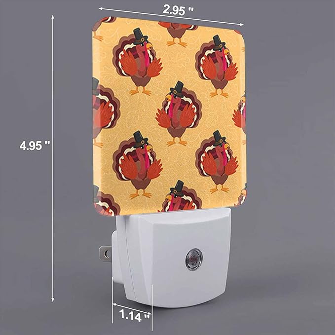 LED Night Light Plug into Wall with Dusk to Dawn Light Sensor White Energy Efficient Cartoon Turkey Bird Happy Thanksgiving Nightlight for Bedroom Bathroom Hallway Living Room Kitchen