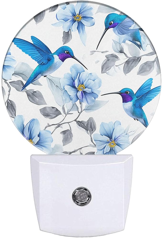 EKOBLA Hummingbird Night Light, Blue Bird Peony Flower Night Lights Plug Into Wall with Dusk to Dawn Sensor, LED Nightlights for Bedroom, Bathroom, Hallway, Kitchen