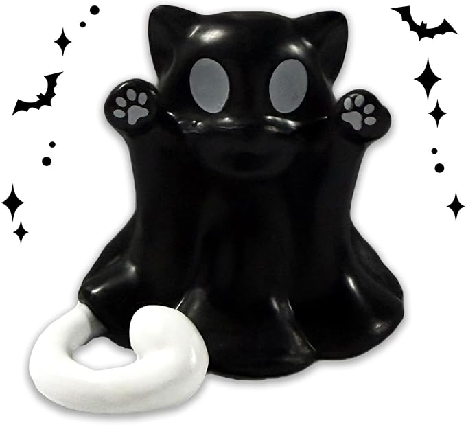 Halloween Ghost Cat Statue Middle Finger Gestures Designs Halloween Party Spooky Decor Cute Black Tabletop Ornament Resin Ghost Figurine Sculpture for Holiday Funny Gifts
