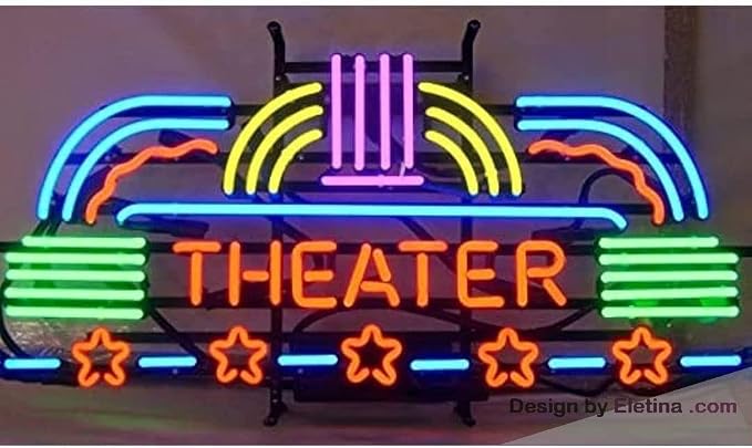 Theater Glass Neon Signs Movie Sign Neon Signs for Wall Decor Theater Room Neon Light for Movie Room Home Bar Decor Classic Cinema Style Light Gifts 24 X 20 - Inches