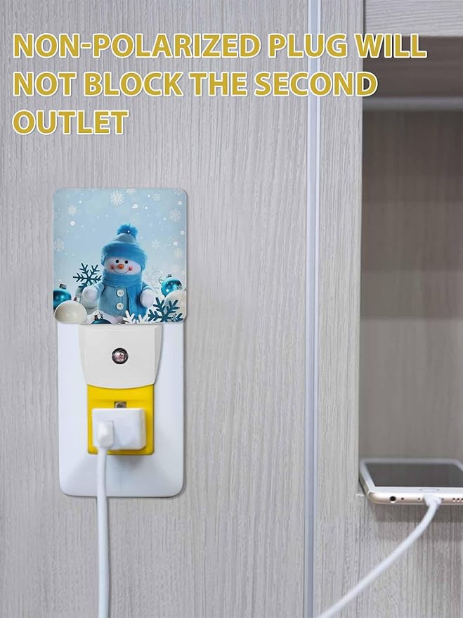 Snowman Night Lights Plug into Wall LED Night Light Christmas Cute Doll Snowflake Automatic Dimmable Dusk-to-Dawn Square Shaped Smart Nightlight for Bathroom/Bedroom