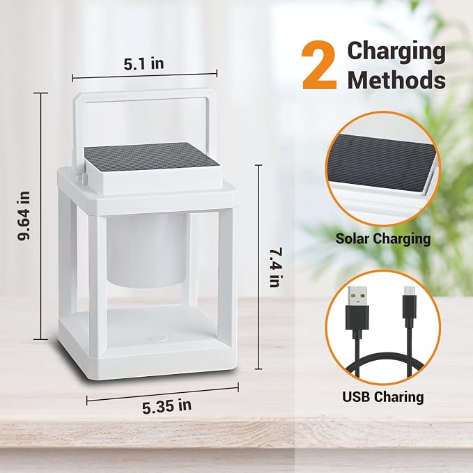 Outdoor Table Lamp, 3-Level Brightness LED Nightstand Lantern, Portable Rechargeable Solar Lamp IP44 Waterproof, Touch Control Outdoor Cordless Lantern for Patio/Walking/Reading/Camping