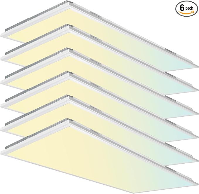 hykolity 2x4 LED Flat Panel Light,Selectable,Dimmable,Drop Ceiling,6 Pack | 40W/50W/60W Selectable 3CCT 4000K/5000K/6500K 0-10V Dimmable Ultra Slim Recessed Lights for Office Classroom Hospital Garage