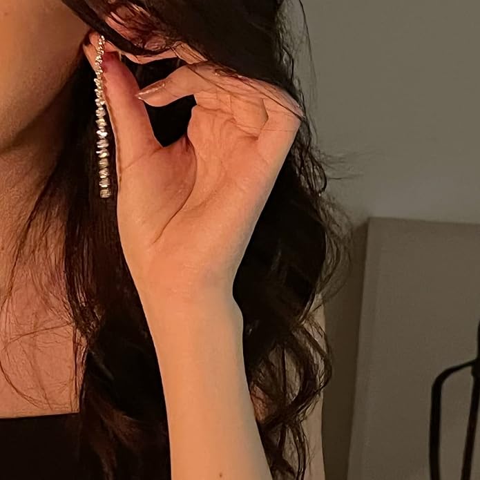 Luxval Rhinestone Earrings Dangling for Women Sparkly Silver Dangle Earrings Girls Long Chandelier Earrings Tassel Lightweight Ear Studs Cubic Zirconia Crystal Statement