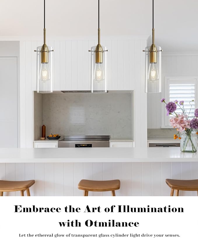 Gold Glass Pendant Lights, Island Pendant Lights for Kitchen, Blown Glass Pendant Light 2 Packs, Modern Kitchen Pendant Light, Hanging Pendant Lights for Kitchen Island, Dining Living Room