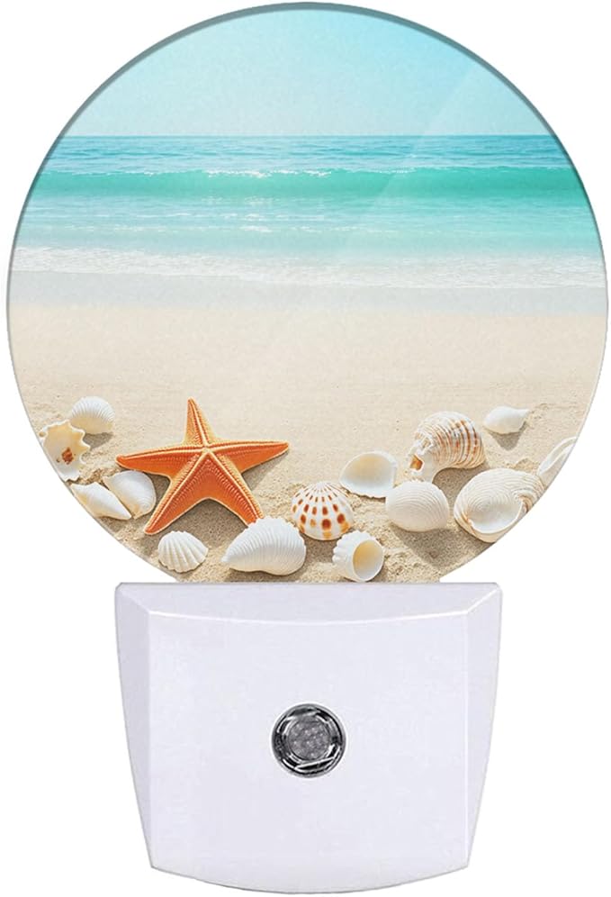 Starfish Seashell Night Light Ocean Seashore Beach Coastal Nautical Night Lights Plug into Wall for Boys Girls, Plug-in Nightlight 0.5W LED Lighting for Stairway Hallway Bedroom
