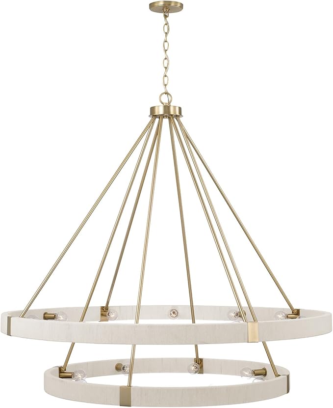 Capital Lighting 449802MA Delaney Modern Hand-Wrapped Rope Round Two-Tier Chandelier, 20-Light 1200 Total Watts, 44" H x 48" W, Matte Brass