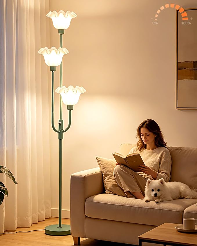 Lightdot 66IN Flower Floor Lamp 3-Lights Vintage Dimmable Floor Lamps with 3000K Warm White Bulbs Included for Wedding Party Modern Tall Standing Lamp for Living Room/Bedroom/Sofa Beside/Corner Decor