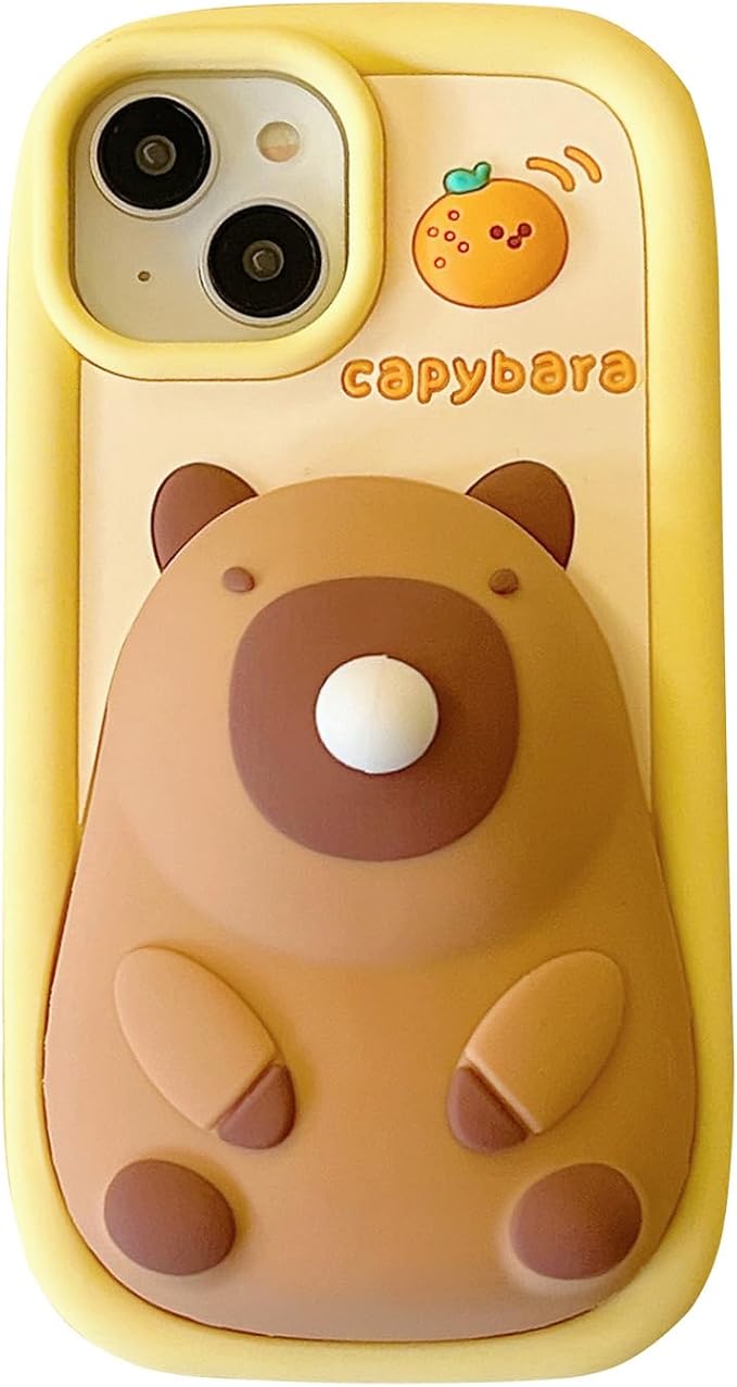 Kawaii Phone Case for iPhone 14 Promax Cute Funny 3D Cartoon Capybara Silicone Protective Case Cover for Women & Girl