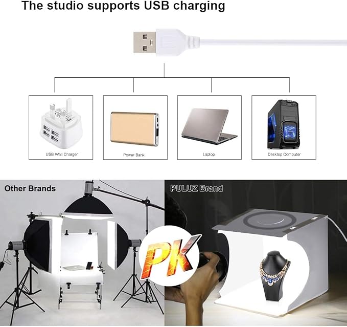 PULUZ Photo Studio Light Box, Portable Folding Photo Light Box with Ring Light and 6 Colors Backdrops,Light Box Photography for Small Size Products