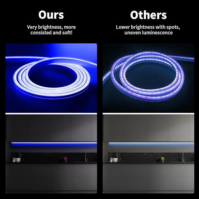 iNextStation 16.4FT 12V LED Strip Light Blue Neon LED Rope Lights (No Plug) | IP65 Waterproof Flexible Silicone Neon LED Lights Strip, 0.98Inch Cuttable LED Strips for DIY, Bedroom, Gaming Room TV Decor