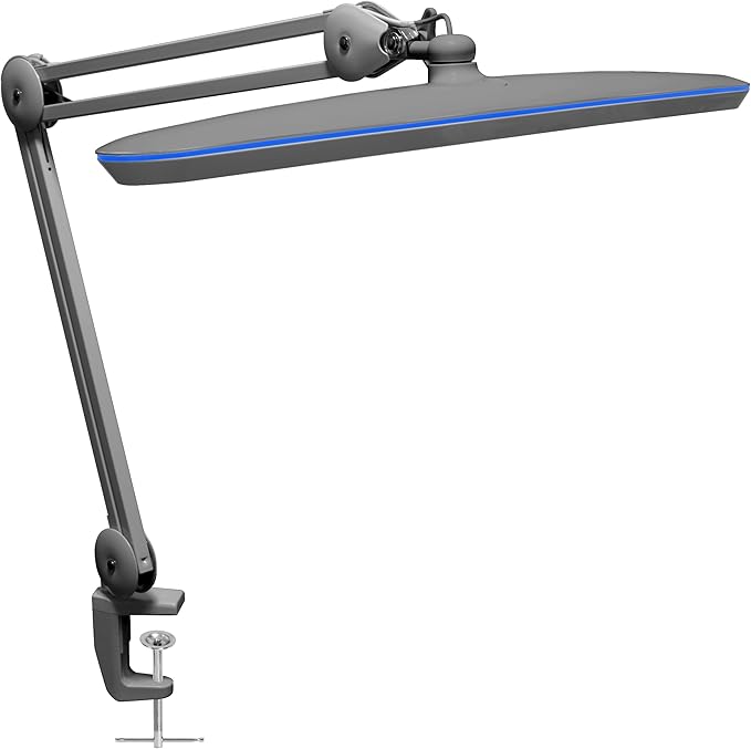 Neatfi XL 2,200 Lumens 20W LED Task Lamp – 23” Ultra-Wide Head | 182 SMD LEDs | 4 Brightness Levels | 3 Light Modes | Eye-Caring, Glare-Free | Adjustable Arm (CCT with Clamp, Silver)