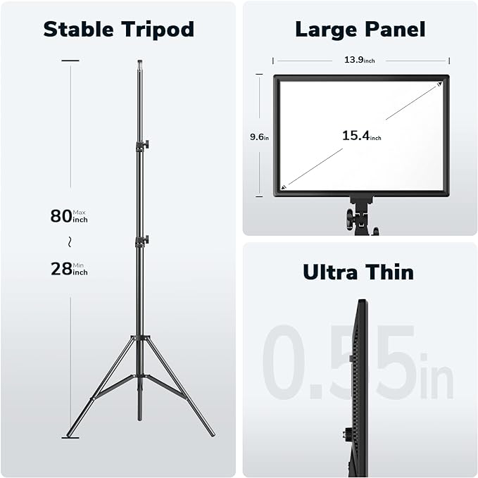 D50 LED Video Light Panel Lights 15.4", 2 Packs 45W 3000K-8000K Bi-Color Dimmable Photography Lighting, CRI 96+ Videography Lighting for Video Shooting/Gaming/Live Stream/Studio/Film