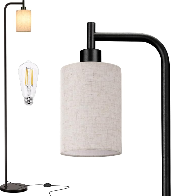 Ziisee Floor Lamps for Living Room - Tall Standing Lamp with Linen Shade, Floor Lamp with LED Bulbs, Modern Floor Lamps for Bedroom Office Corner
