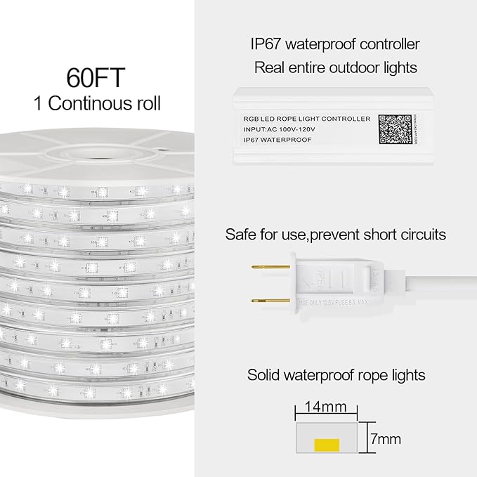 MEIYING 60ft Rope Lights for Outside,RGB LED Rope Lights Outdoor Waterproof Color Changing APP Remote Control Music Sync,Flexible Outdoor LED Strip Lights Waterproof Camper Pool Deck Christmas