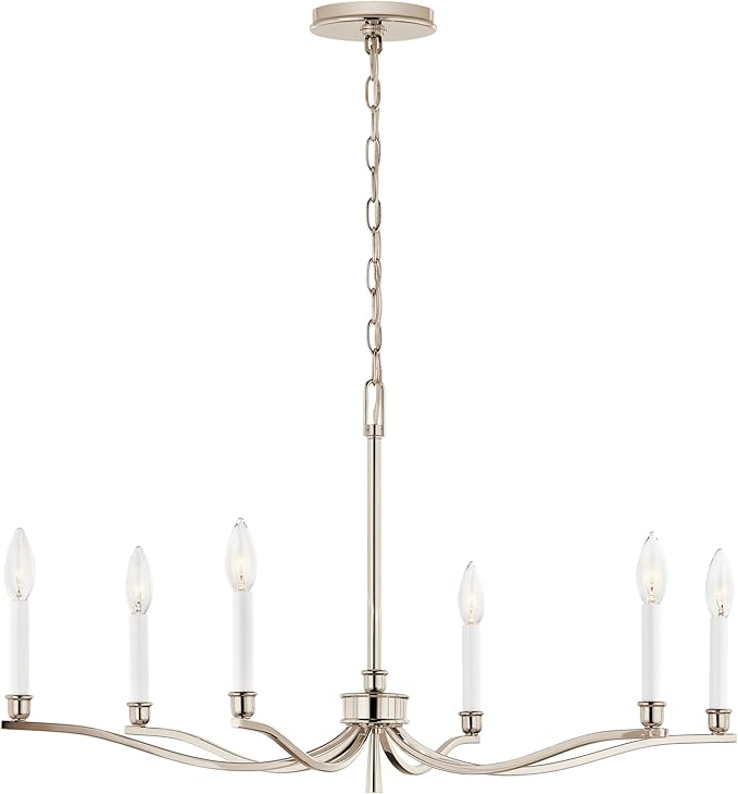 Kichler Malene 6-Light Chandelier, Updated Traditional Light in Polished Nickel, Sloped Ceiling Compatible, for Foyer, Dining Room, Living Room or Bedroom (17.75" x 32"), 52695PN