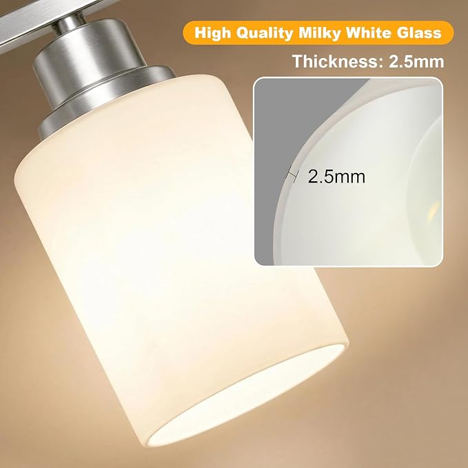 5-Light Bathroom Light Fixtures, Modern Brushed Nickel Vanity Light Over Mirror, Wall Sconces with Milky White Glass Shades for Living Room Bedroom Hallway E26 Base