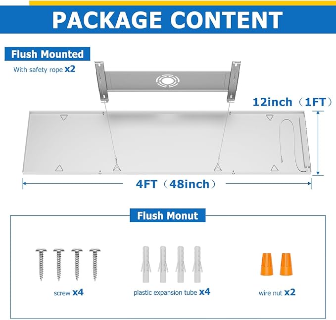 Allsmartlife 1x4FT LED Flat Panel Light Surface Mount, 24W/30W/40W, 4980LM Dimmable 5CCT 3000K-6000K, Edge-Lit Troffer Ceiling Light Fixture for Kitchen, White 2-Pack