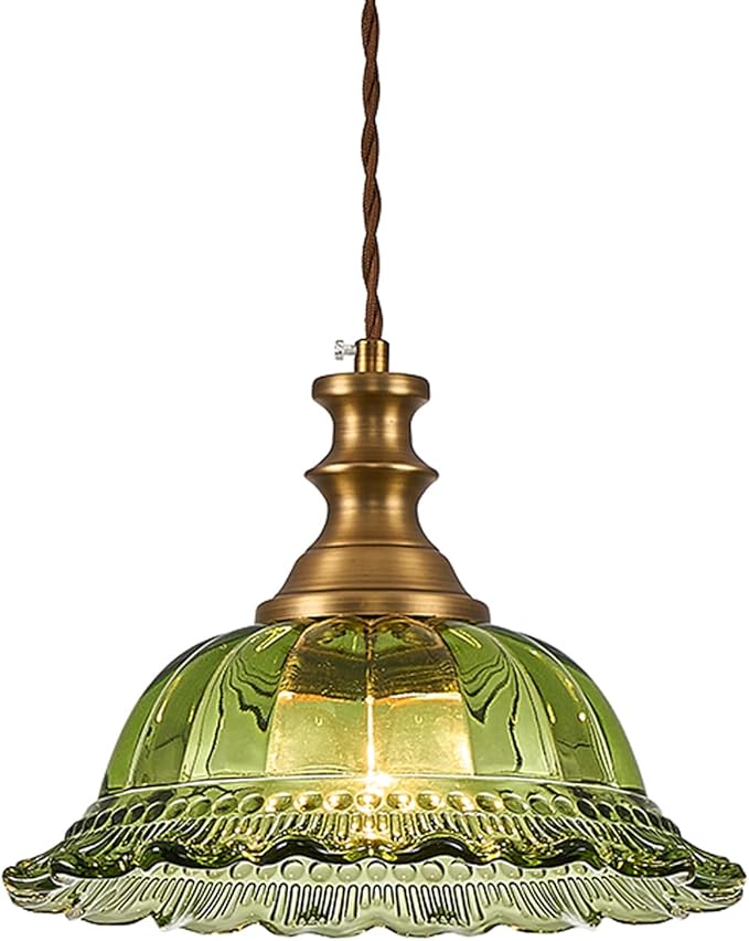 HDDFL Glass Pendant Lights Modern Pendant Lighting Fixtures Hanging Lamp for Kitchen Island Bedroom Dining Room Coffee Shop Hallway Green and Brass