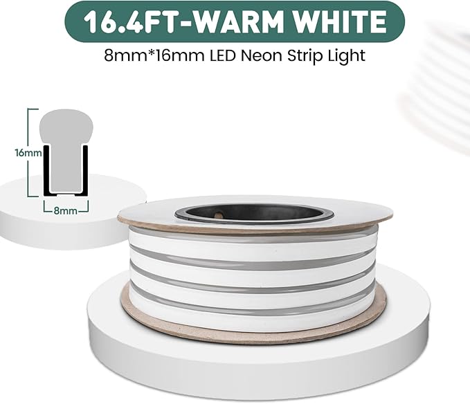 GZBtech Flexible LED Neon Rope Lights 16.4FT,AC 110-120V Waterproof Strip Light, 120LEDs/M Cuttable Connectable Neon Lighting for Indoor Outdoor Home Decor/Commercial Use-Warm White 5M, ETL Listed