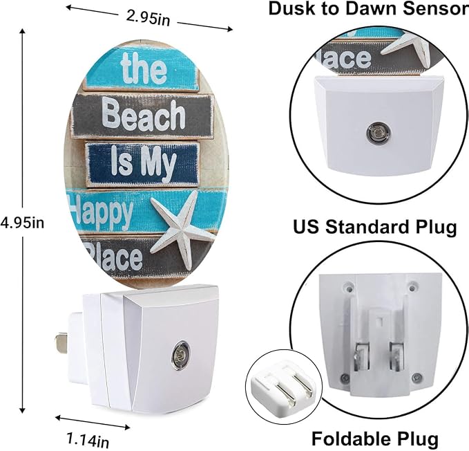 Coastal Starfish Night Light The Beach is My Happy Place Night Lights Plug into Wall for Boys Girls, Plug-in Nightlight 0.5W LED Lighting for Stairway Hallway Bedroom