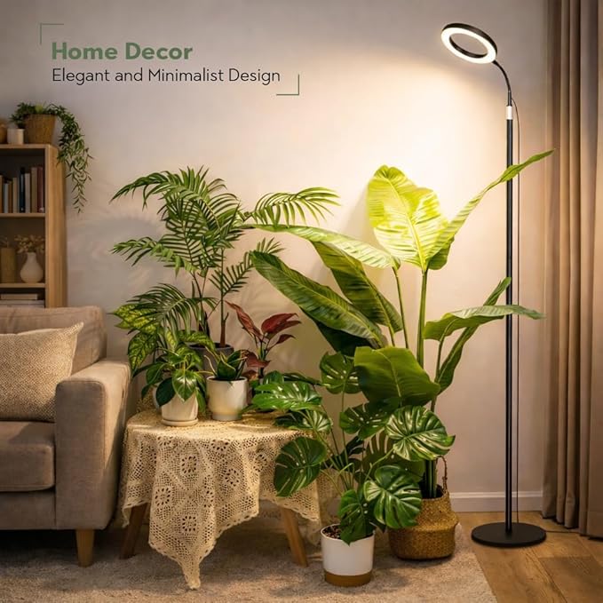 LBW Floor Grow Light with Stand for Large & Tall Indoor Plants, Full Spectrum Floor Plant Light, Auto On/Off Timer 6/8/12/16H, 5-Level Dimmable, Adjustable Height up to 68''