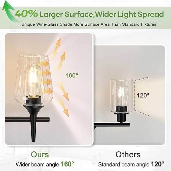 2-Light Bathroom Light Fixtures, Black Vanity Lights for Bathroom with Clear Glass, Bathroom Lighting Fixtures Over Mirror, Modern Wall lamp for Cabinet Hallway