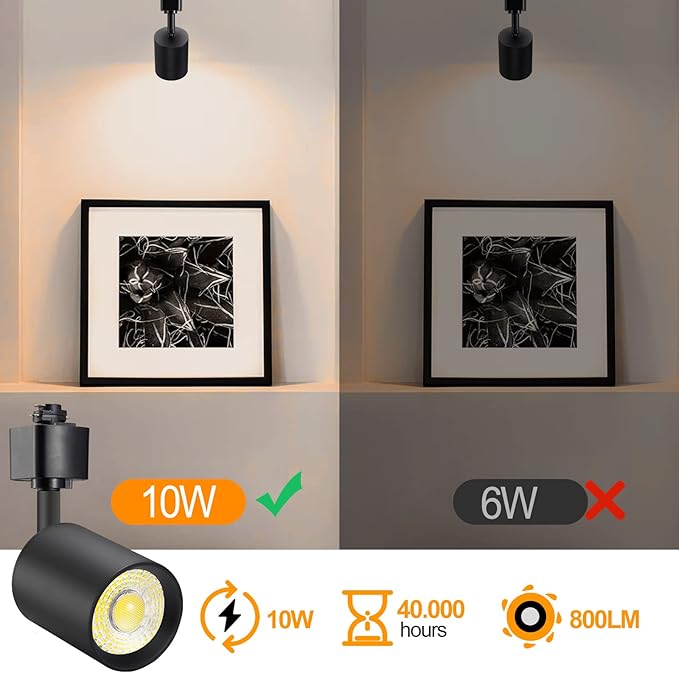 VANoopee 10W Dimmable LED Track Lighting Heads H Type Track Light Replacement Fixtures Bright 4000K Neutral White Ceiling Spotlight for Accent Task Art, Flicker Free CRI90+ 24° 800lm Black, Pack of 4