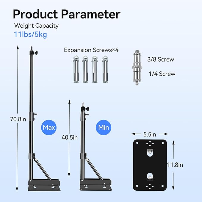 Takerers Ring Light Wall Mount, 5.9ft /71 inch Wall Ring Light Mount,180º Flexible Rotation,Triangle Boom Arm with 3/8 & 1/4 Screw for Photography Light, Monolight, Softbox, Umbrella, Reflector
