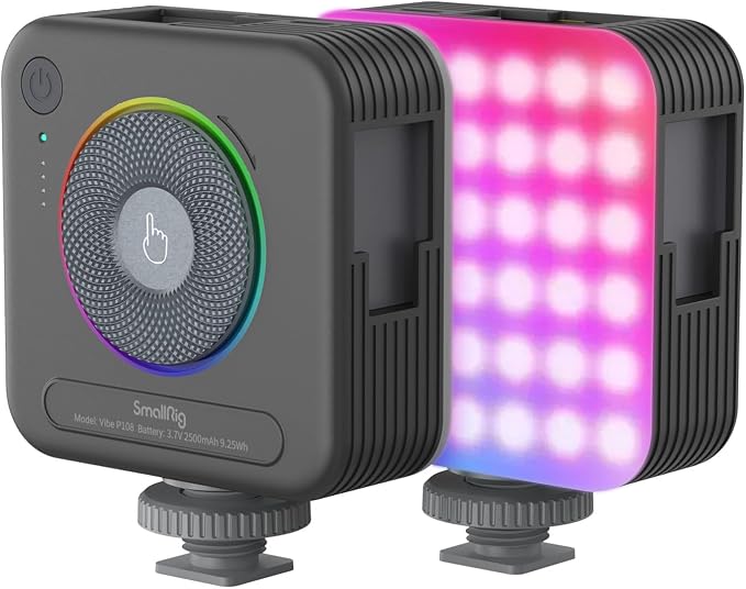 SmallRig P108 RGB Video Light,Portable LED Camera Lights 360° Full Color Photography Lighting w 3 Cold Shoe, 2500mAh Rechargeable On-Camera Video Light Panel 2700K - 6500K for YouTube, Vlogging