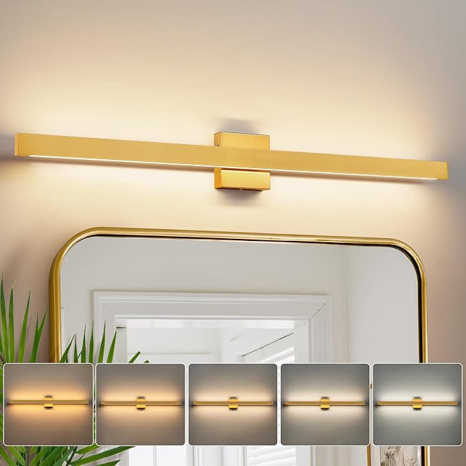 Modern Bathroom Lighting Fixtures Over Mirror, 39 Inch 30W Gold Vanity Light Bar for Bathroom, Dimmable 5CCT LED Bathroom Wall Light Fixtures