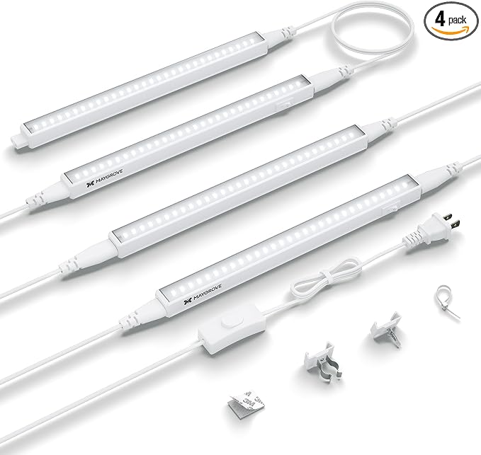 Grow Lights for Indoor Plants, Sunlike Full Spectrum 5000K 1FT LED Growing Lamp 28W (4 x 7W), T5 Grow Light Strip for Seed Starting, Vegetables, Linkable, White, 4-Pack