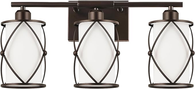 3-Light Oil Rubbed Bronze Bathroom Light Fixtures Over Mirror, 21" UL-Listed Modern Farmhouse Wall Sconce Lights with Milk White Frosted Glass and Metal Cage for Bath, E26, CH9176ORBW-3W