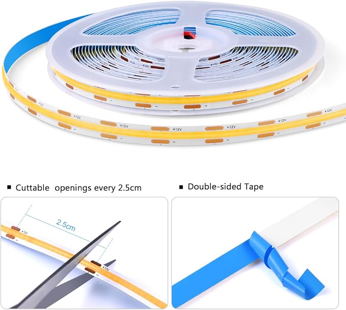 AIMENGTE 12V COB LED Cabinet Lights Strip with Dual-Door Sensor, 6 x 3.3ft Cuttable Under Cabinets Lighting for in-Cabinet, Locker, Closet, Showcase, Gun Safe (Warm White)