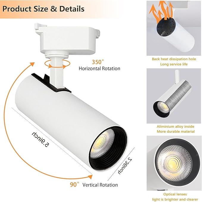 Super Brightness 6000K Cool Light Dimmable Brightness 25W 2000lm H Type LED Track Lighting Kit System with 26 FT Track Rails, Ceiling Spotlight Fixture with Installation Package